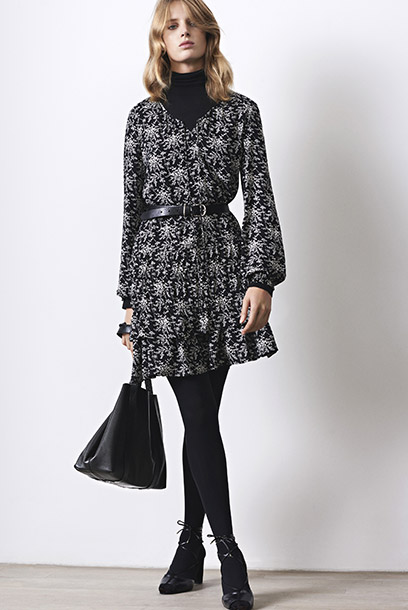Look - Frilly print dress and long sleeved top with modal and cashmere