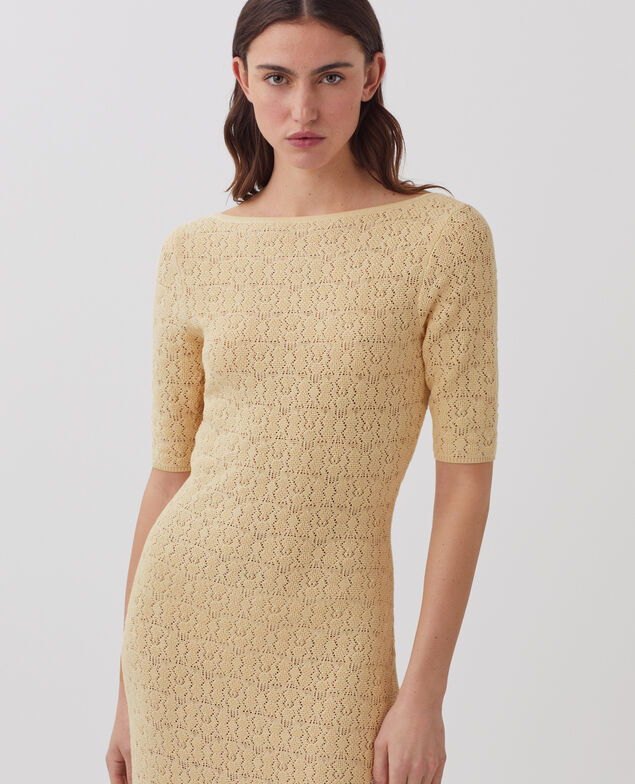 Textured cotton crochet maxi dress J300 natural