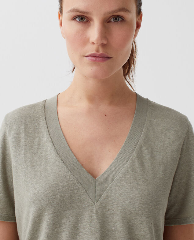 SARAH - Linen V-neck t-shirt H050 vetiver