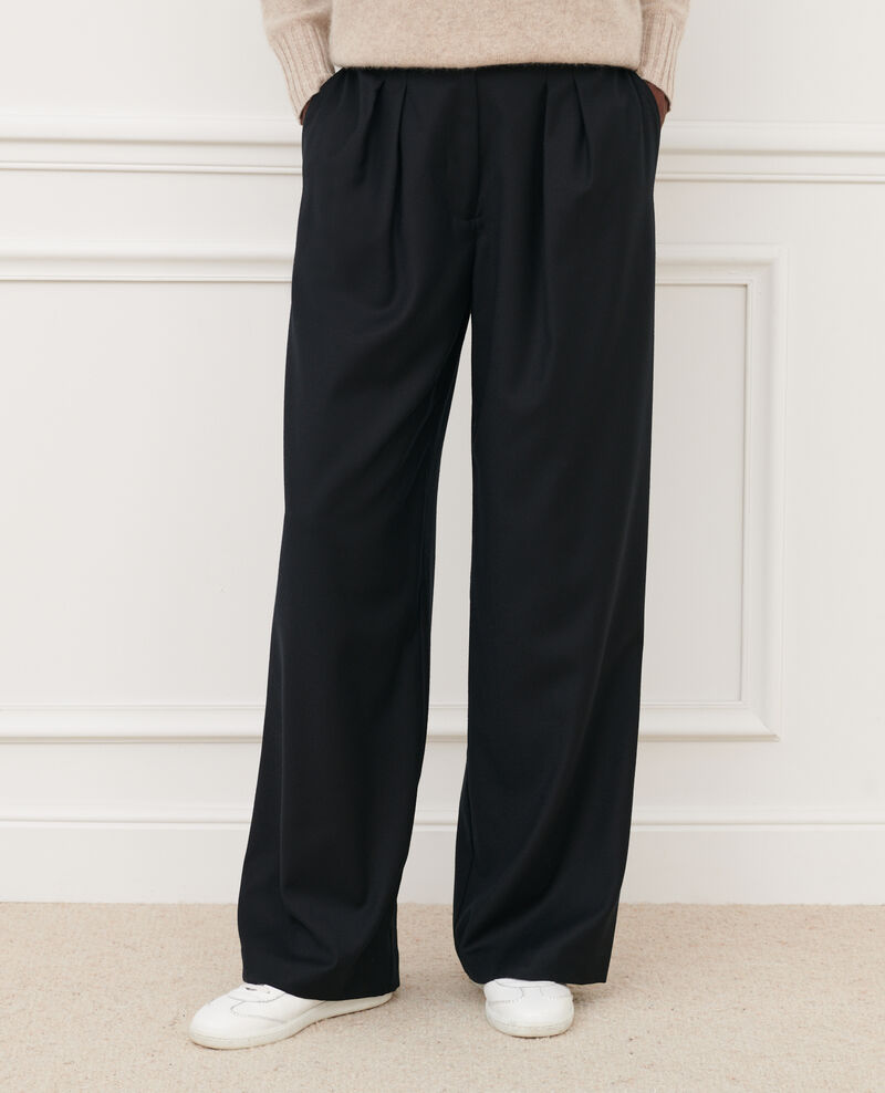 YVONNE - High-waisted wide wool trousers Black beauty Mafare