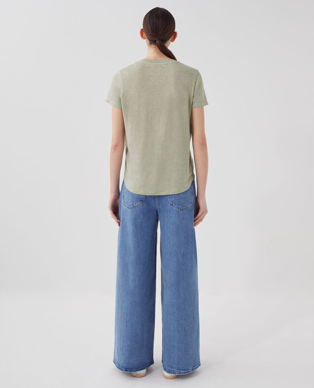 SARAH - Linen V-neck t-shirt U520 green