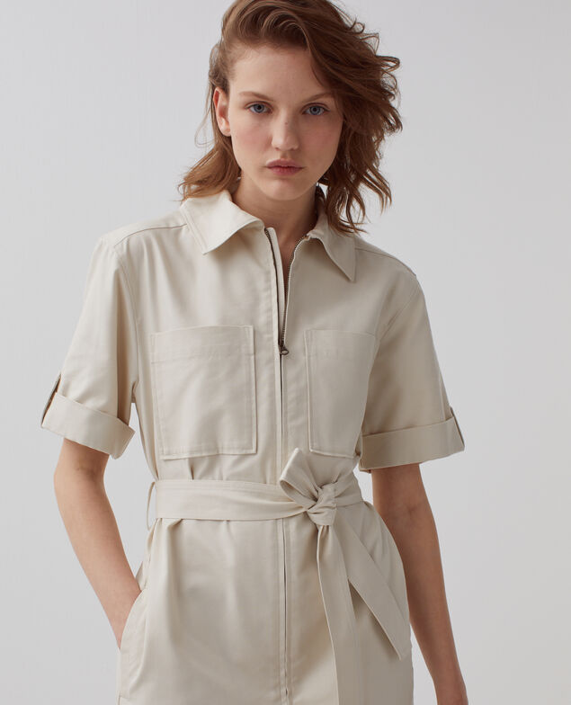 Zip-up cargo dress I013 beige