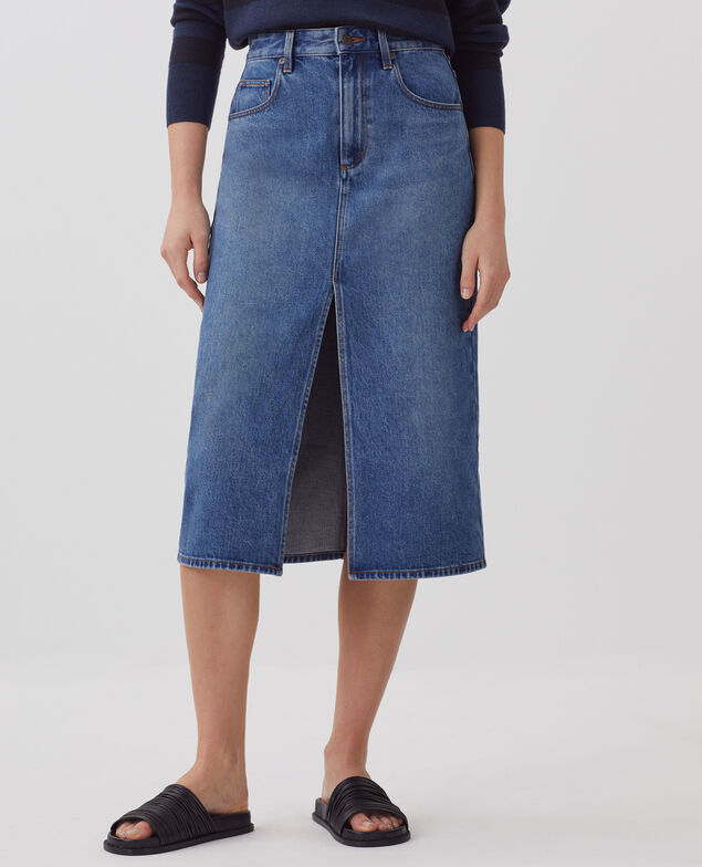 Denim midi skirt J650 vintage wash ss25