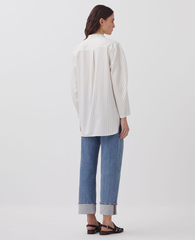 Oversize silky cotton shirt J011 st white kaki