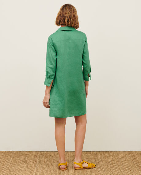DAISY - Floaty linen dress 0542 pine green 3sdr016f04