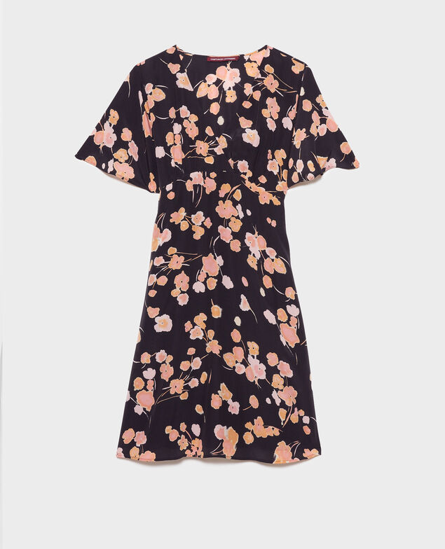 Silk midi dress Print black