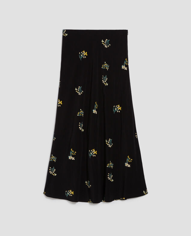 Silky midi skirt J091 fl bouquet black