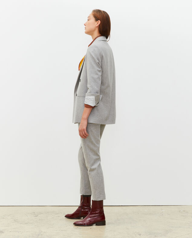 Double-breasted wool blazer Light grey melange
