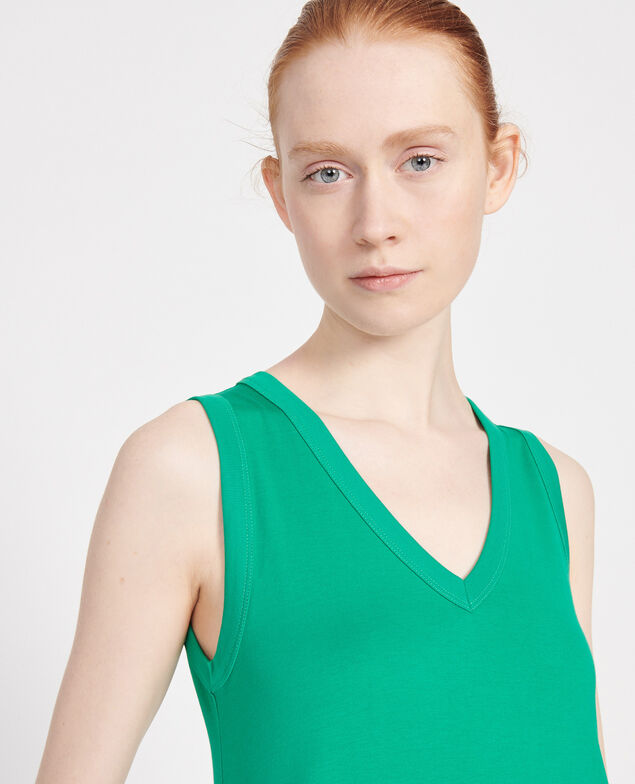 Long cotton V-neck dress Golf green