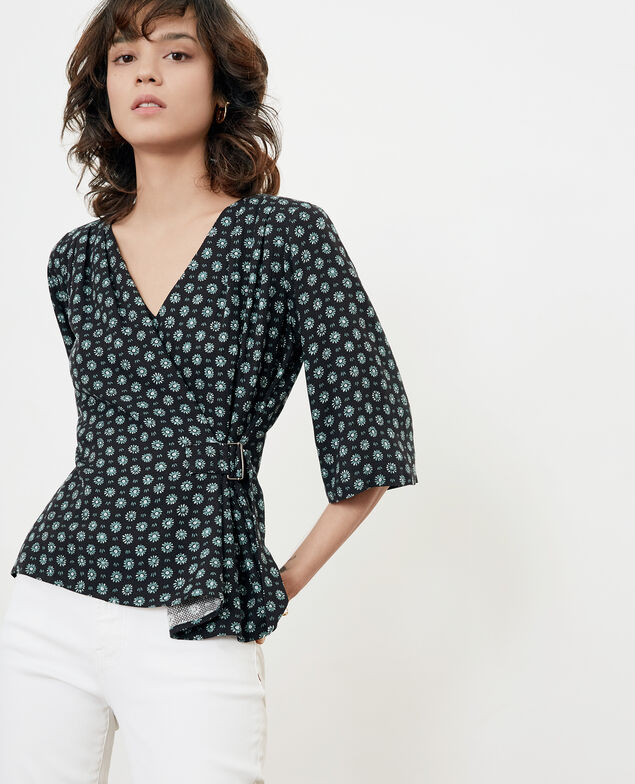 Printed blouse with buckle Dandelion black