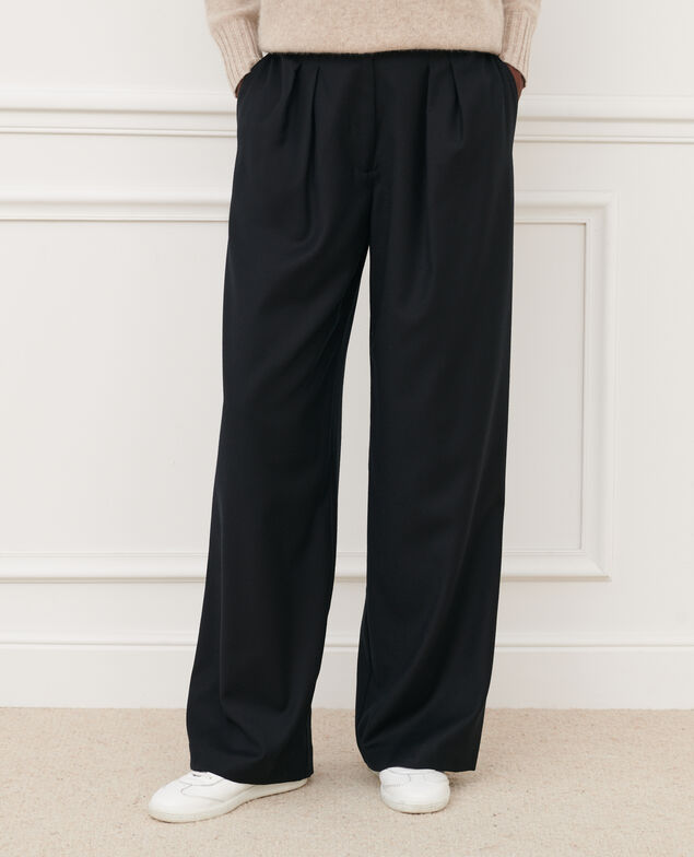 YVONNE - Wide cashmere wool trousers 4216 black_beauty Mafare