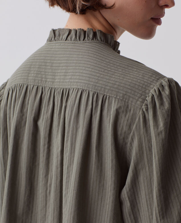 Long-sleeve cotton shirt J560 basil dark green