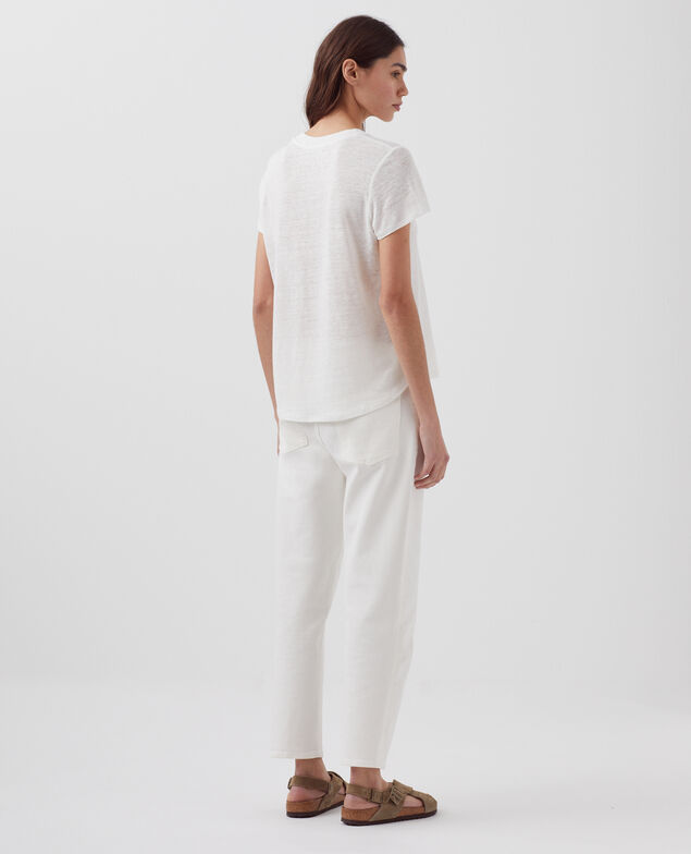 AMANDINE -  Linen round neck t-shirt H001 brillant white