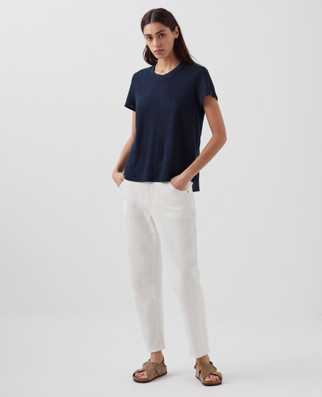 AMANDINE -  Linen round neck t-shirt H695 night sky