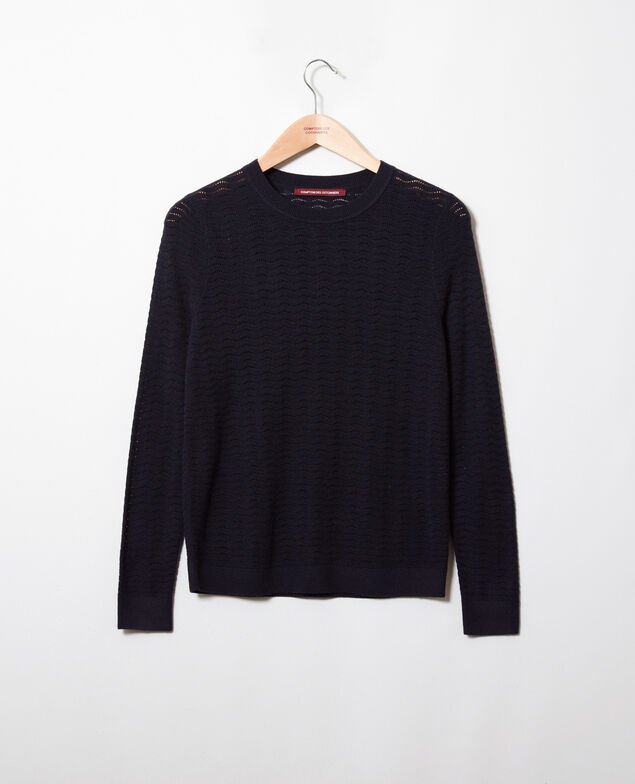Novelty knit jumper 100% Merino Wool Noir