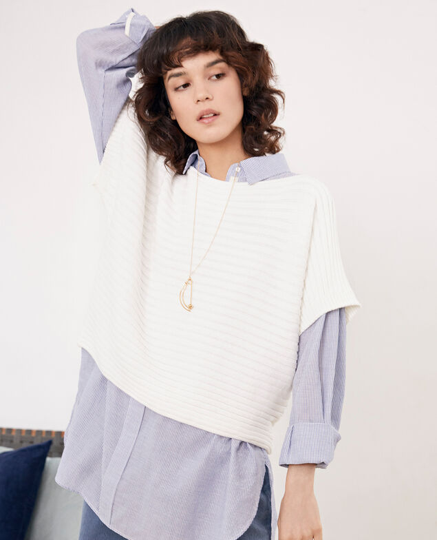 Short-sleeved seamless ribbed knit jumper Kaolin