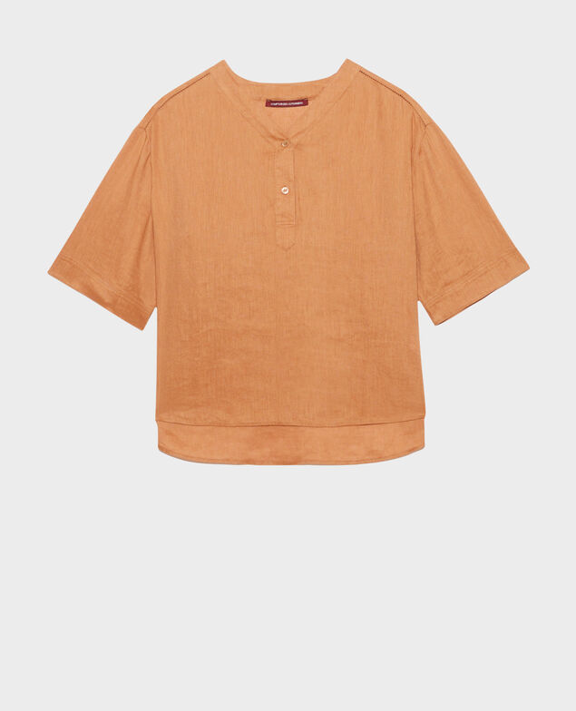 Loose linen tunic 0320 almond brown
