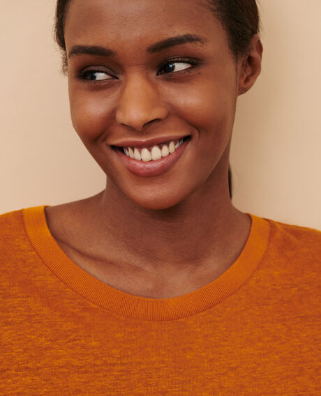 AMANDINE - linen round neck t-shirt 29 orange 2ste055f05