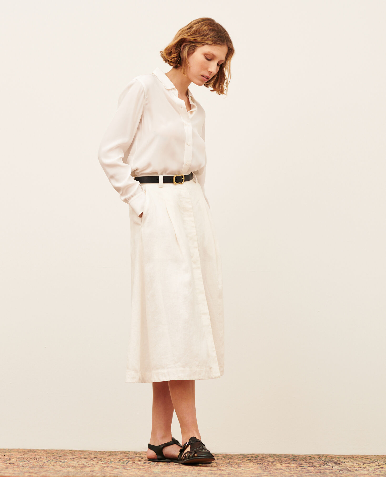 Linen midi skirt 01 white 2ssk500f04