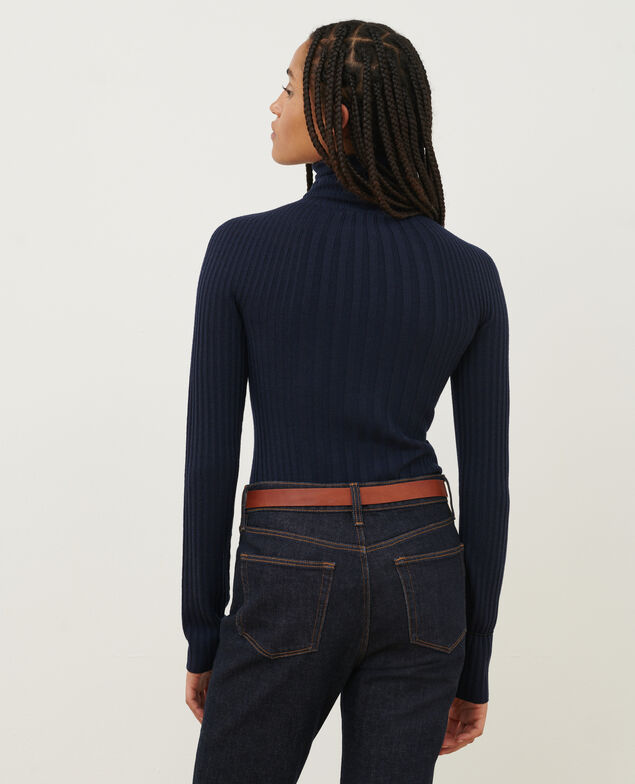 Merino wool blend roll neck jumper A699 navy knit 3wju078w20