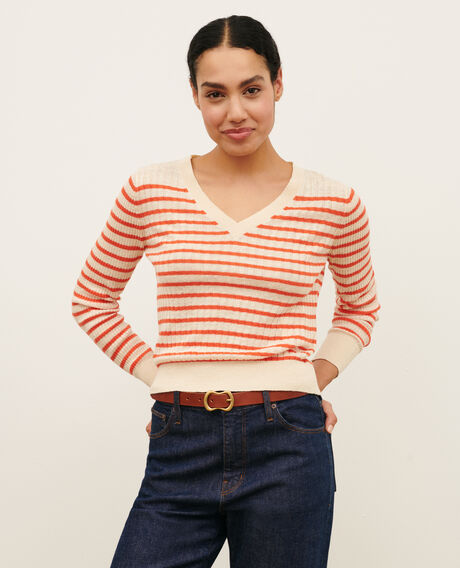 Striped linen jumper 0240 tiger lily stripes 3sju271l01
