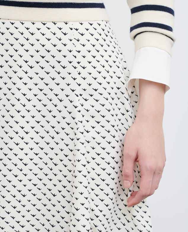 Printed mini skater skirt Birdy ivoire