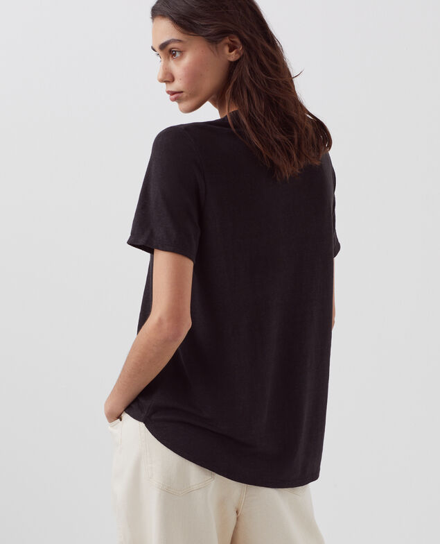 SARAH - Linen V-neck t-shirt H091 black beauty