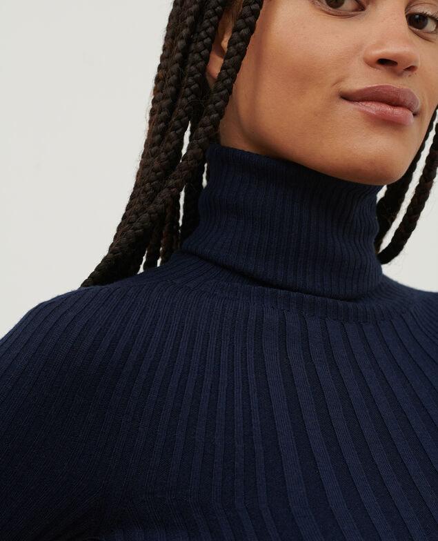 Merino wool blend roll neck jumper A699 navy knit 3wju078w20