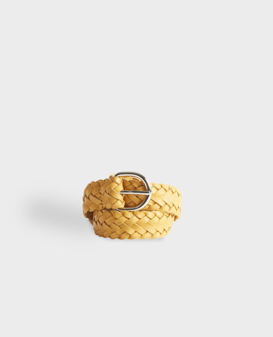 Skinny braided leather belt 0460 OCHRE YELLOW