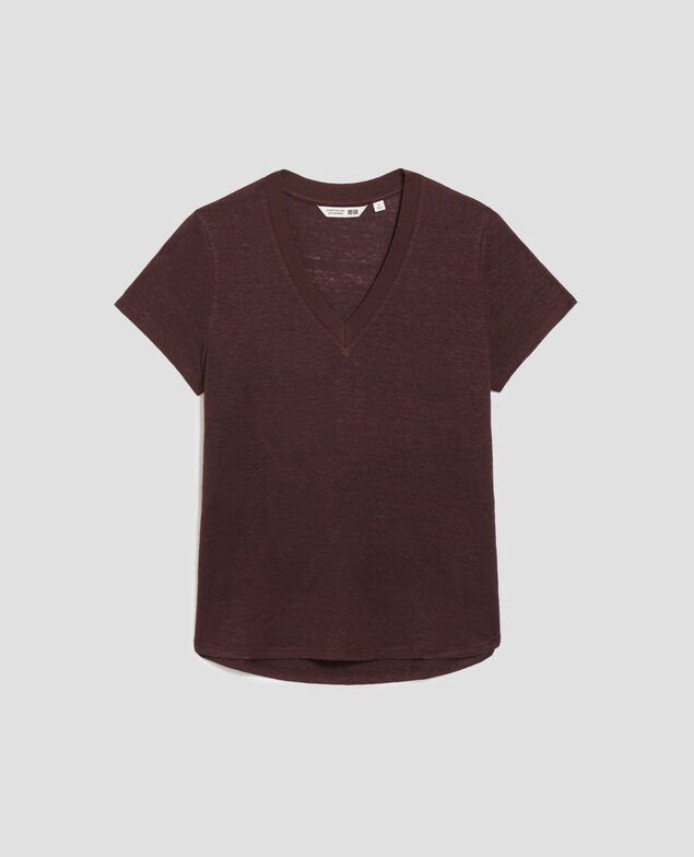 SARAH - Linen V-neck t-shirt U190 wine
