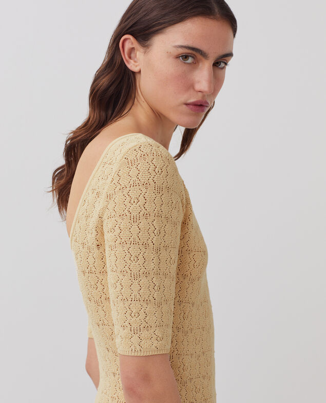 Textured cotton crochet maxi dress J300 natural