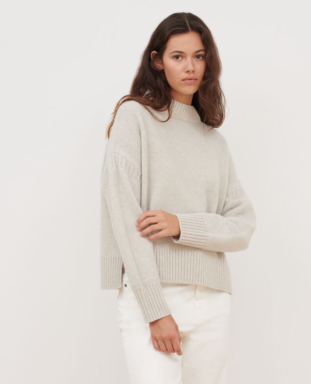 Merino wool blend funnel neck jumper A009 white knit 3wju119w37