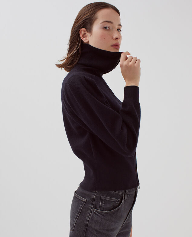 Zip-up merino wool cardigan H091 black beauty