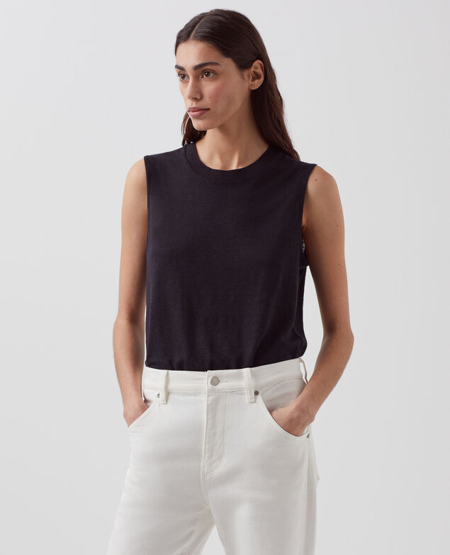 MARCELLE - Linen tank top H091 black beauty