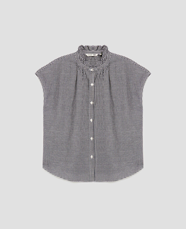 Frilly sleeveless shirt J093 gingham check