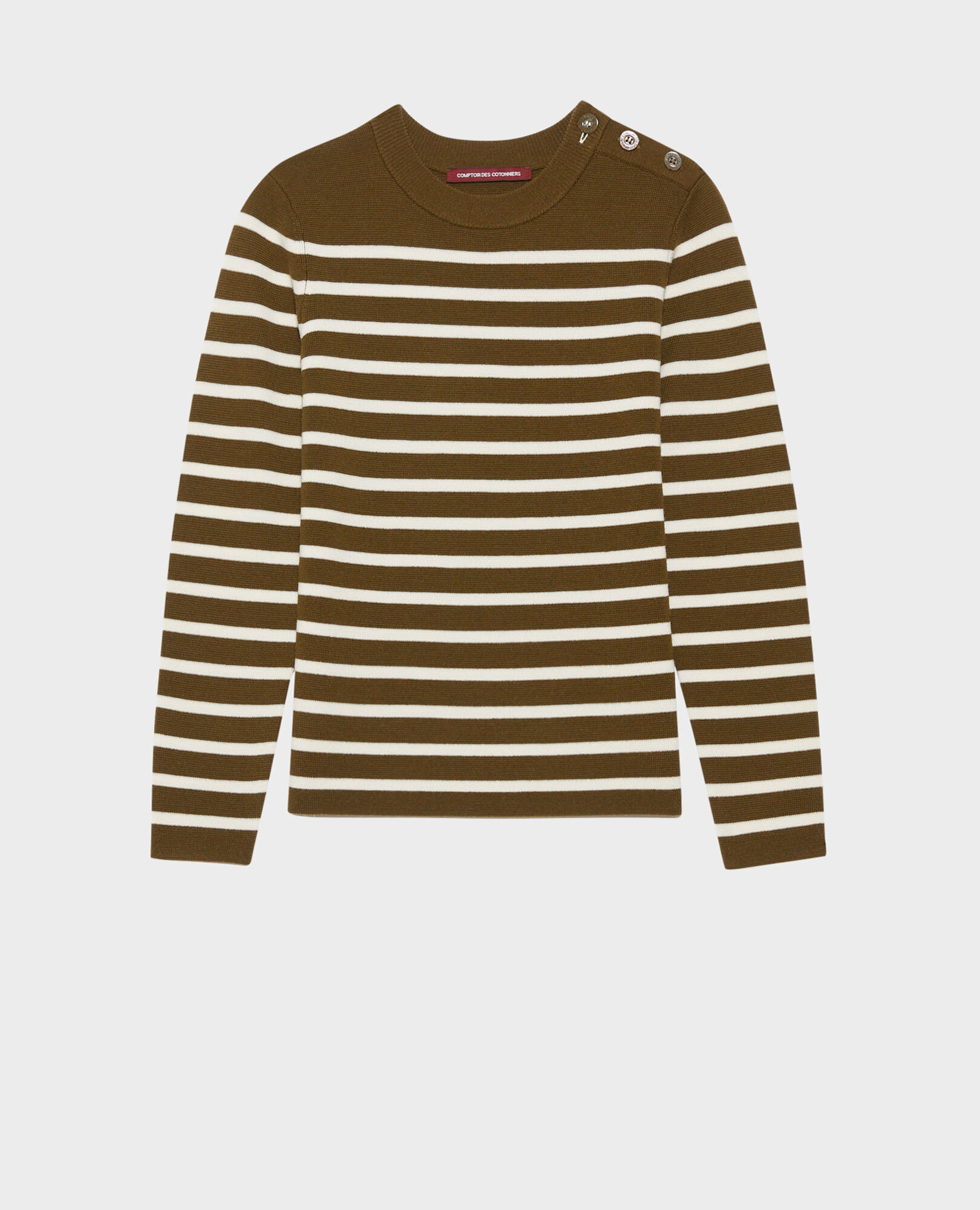 MADDY - Striped merino wool jumper Stp olive jtst Liselle