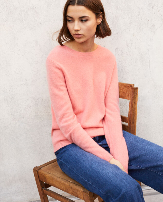 Round neck cashmere jumper Salmon pink