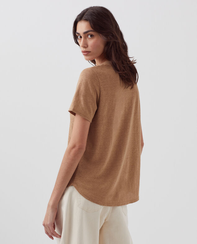 SARAH - Linen V-neck t-shirt H330 tiger's eye