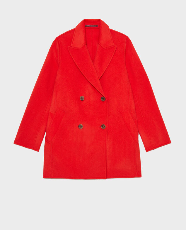 Double-sided wool pea coat Fiery red