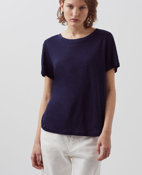 AMANDINE - linen round neck t-shirt 68 blue 2ste055f05