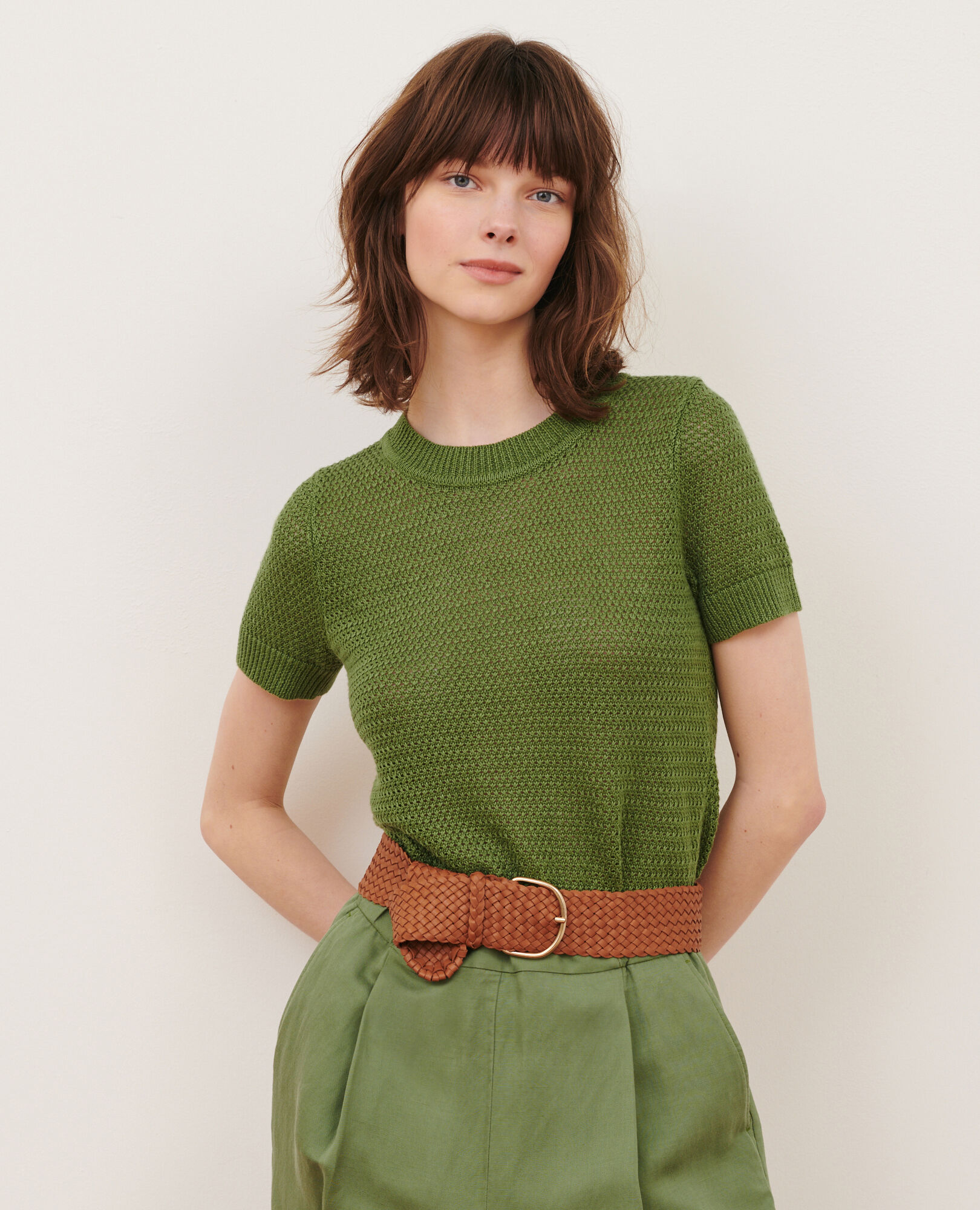 Short-sleeve linen jumper 52 green 2sju430f04
