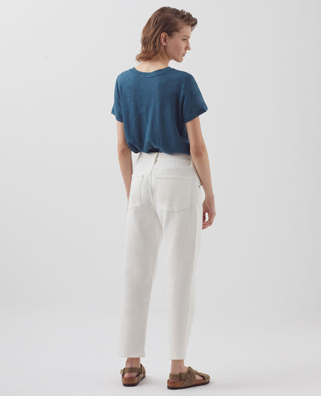 AMANDINE - linen round neck t-shirt A662 solid blue duck