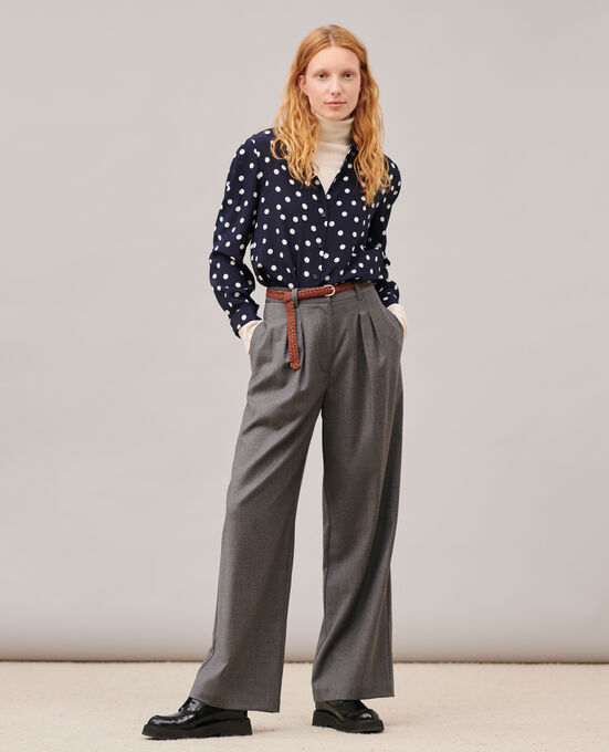 YVONNE - Wide cashmere wool trousers 4275 MEDIUM_GREY_MELANGE