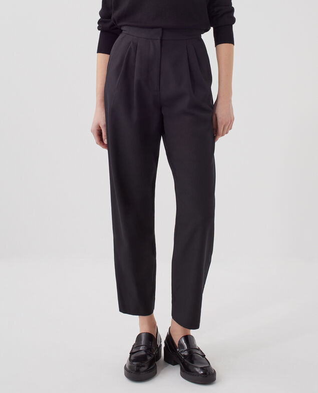 CAMILLE - Pleated wool trousers H091 black beauty