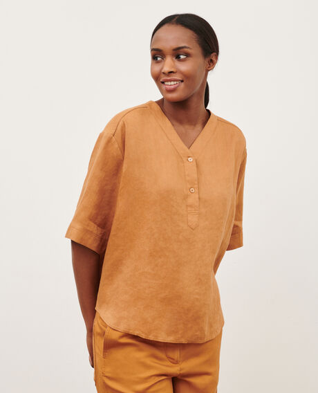 Loose linen tunic 0320 almond brown 3sbl168f04
