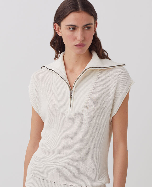 Half-zip sleeveless linen jumper H303 white swan