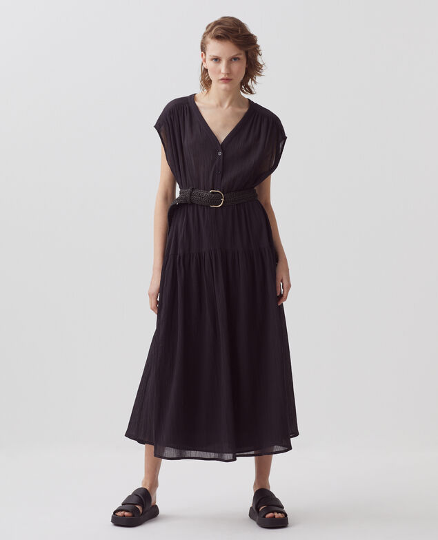 Pleated cotton maxi dress H091 black beauty