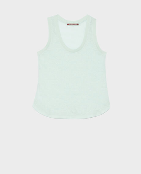 Sleeveless linen T-shirt 0500 surf spray green 3ste180f05