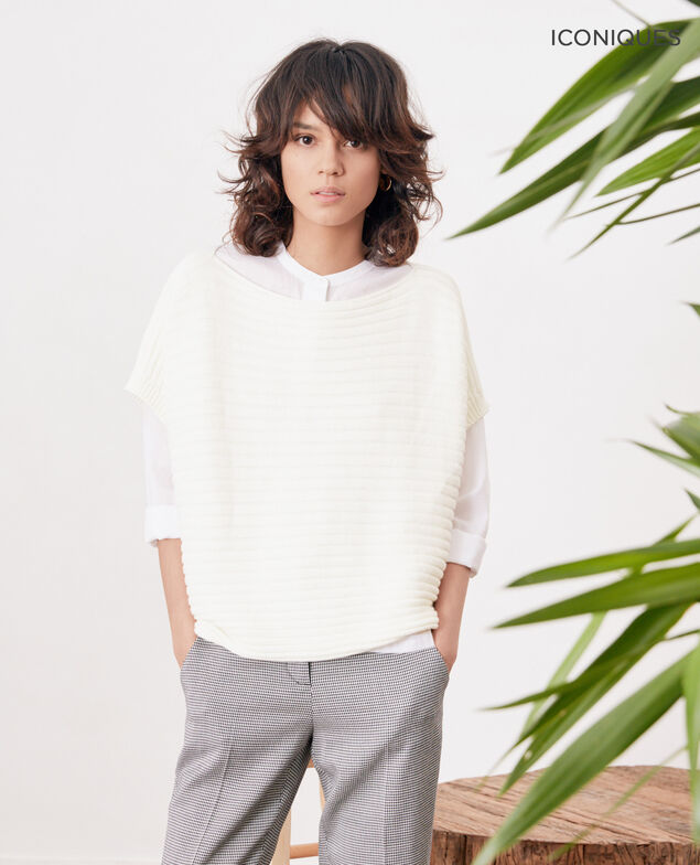 Short-sleeved seamless ribbed knit jumper Kaolin