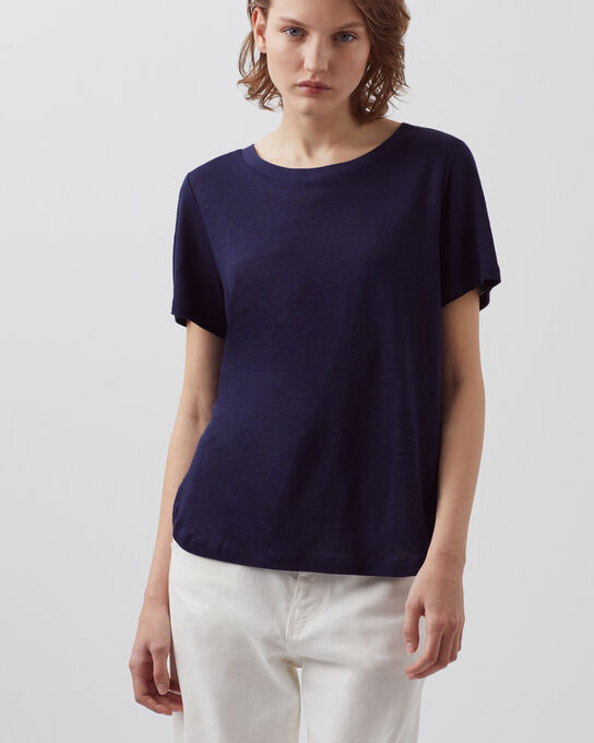 AMANDINE - linen round neck t-shirt 68 BLUE